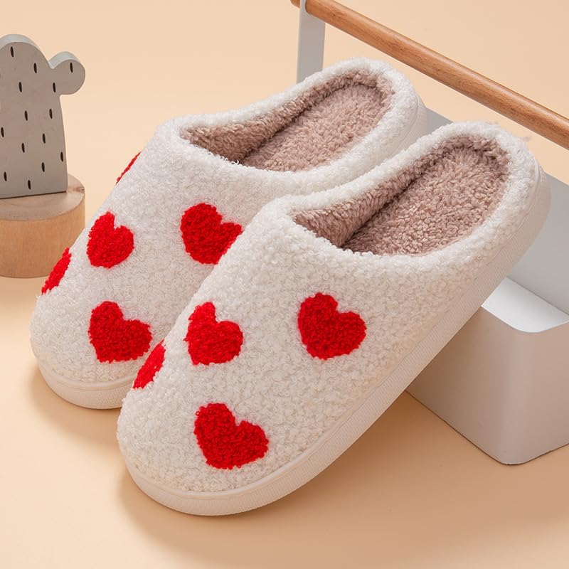 Valentine's Day Gifts💖Cute Fuzzy Love Heart Slippers, Slip-On House Shoes for Indoor