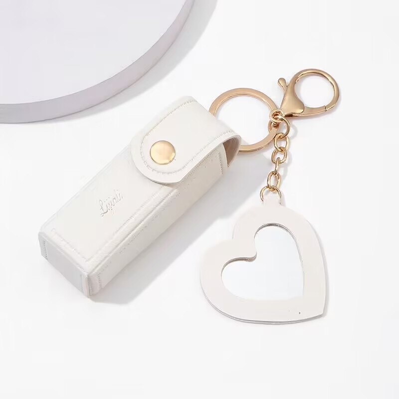 💖Soft Leather Portable Lipstick Case Holder Keychain💄