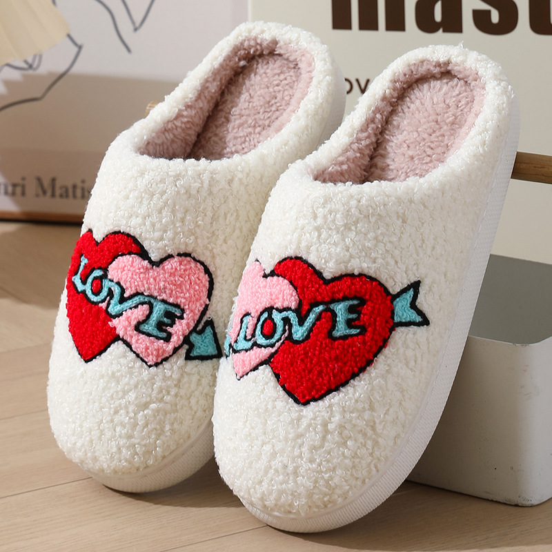 Valentine's Day Gifts💖Cute Fuzzy Love Heart Slippers, Slip-On House Shoes for Indoor