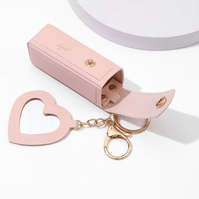 💖Soft Leather Portable Lipstick Case Holder Keychain💄