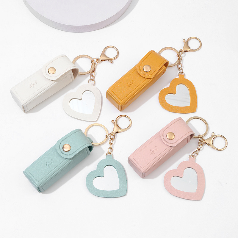 💖Soft Leather Portable Lipstick Case Holder Keychain💄