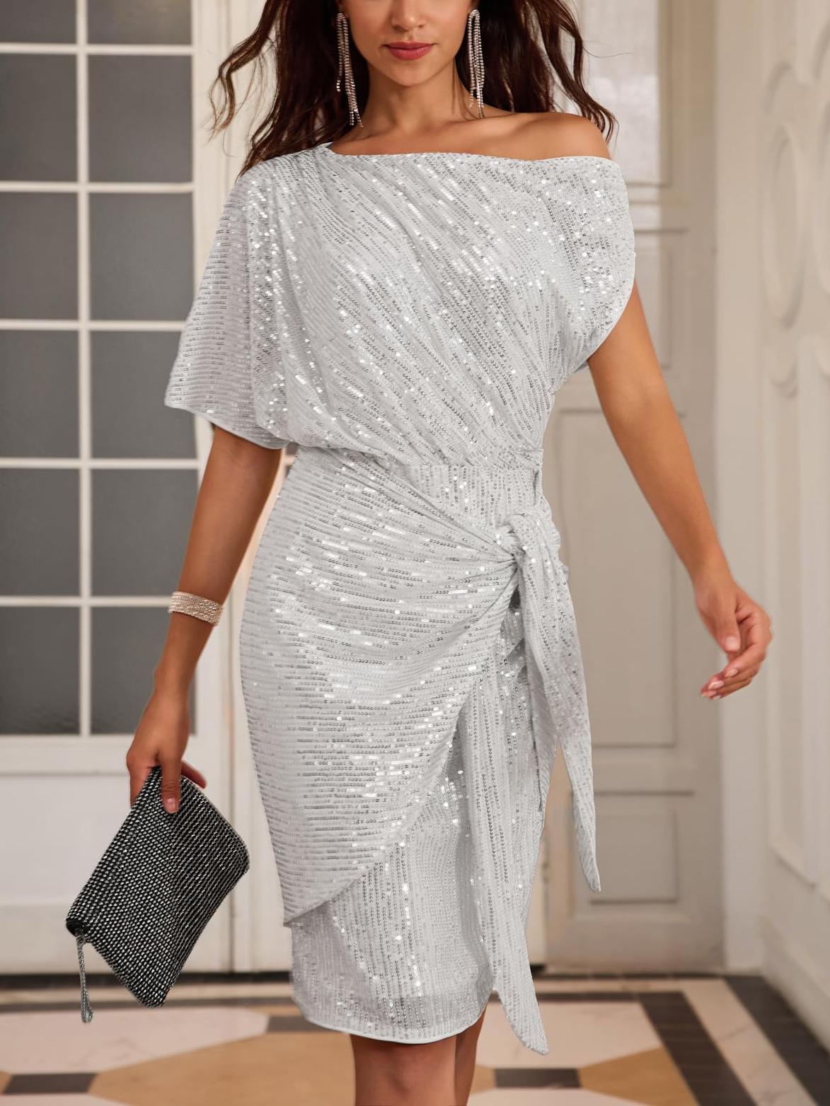 Women's One Shoulder Ruched Cocktail Bodycon Dress