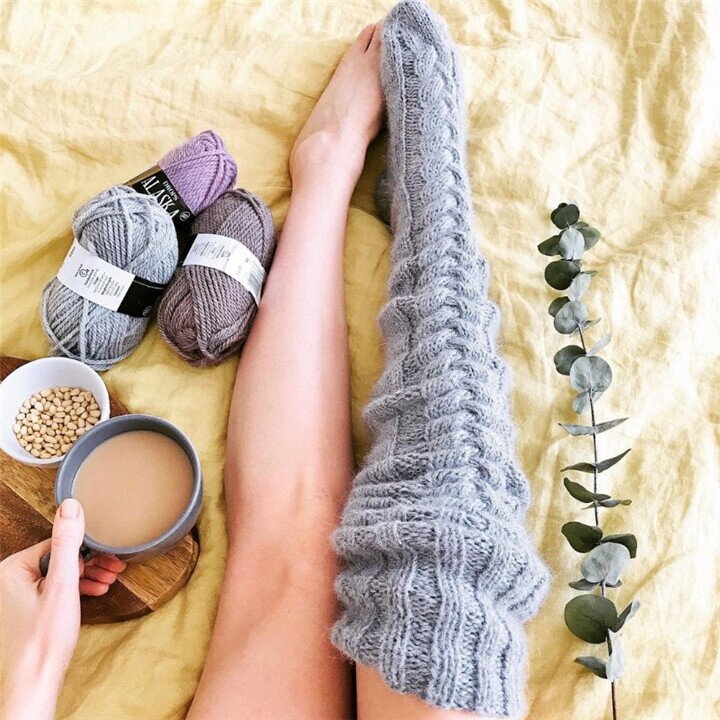 Warm Over Knee Extra Long Knitted Socks-Pink Laura