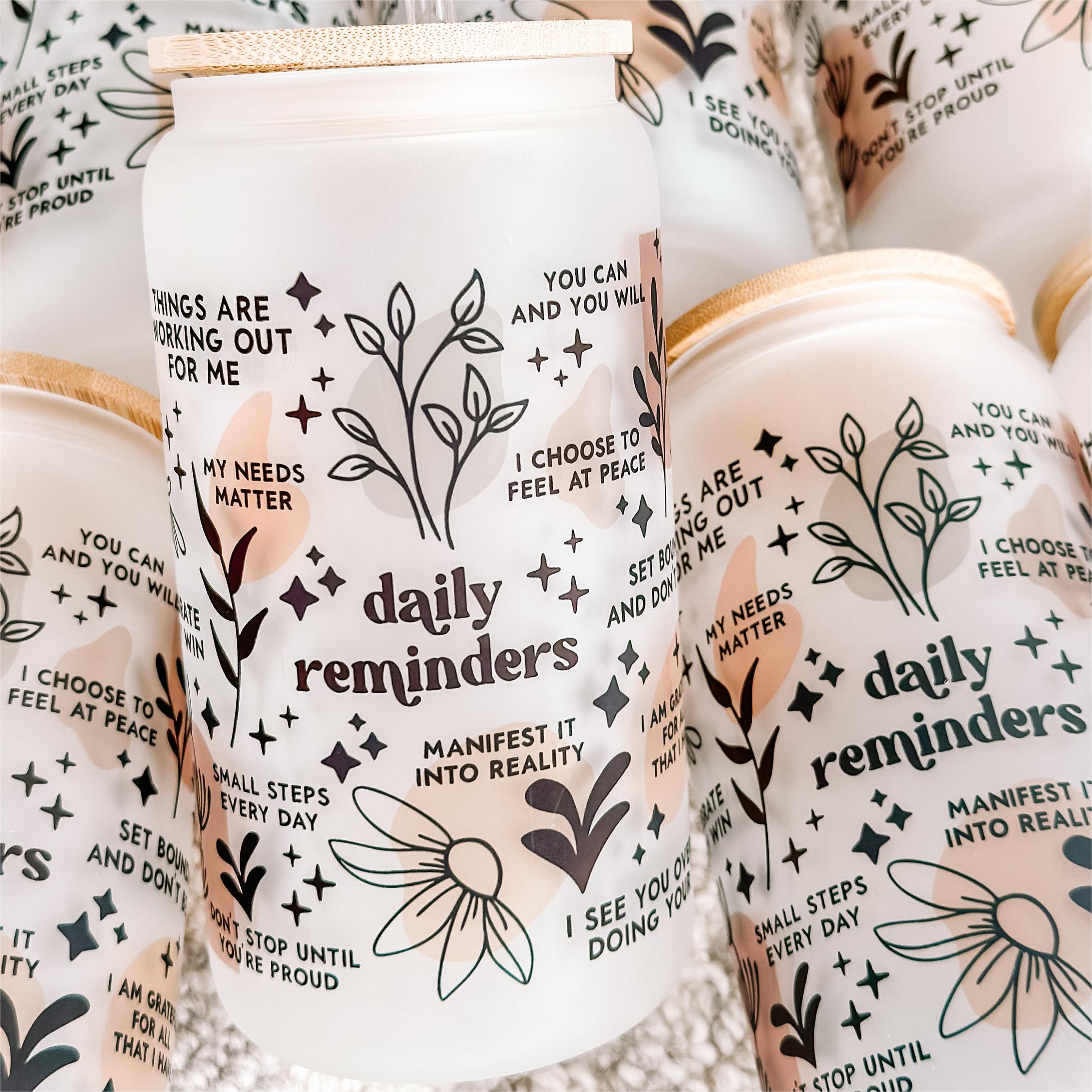 😃Stickers for Daily Affirmation Glass Mug—A Mental Health Gift for Your Best Friend💞🎁