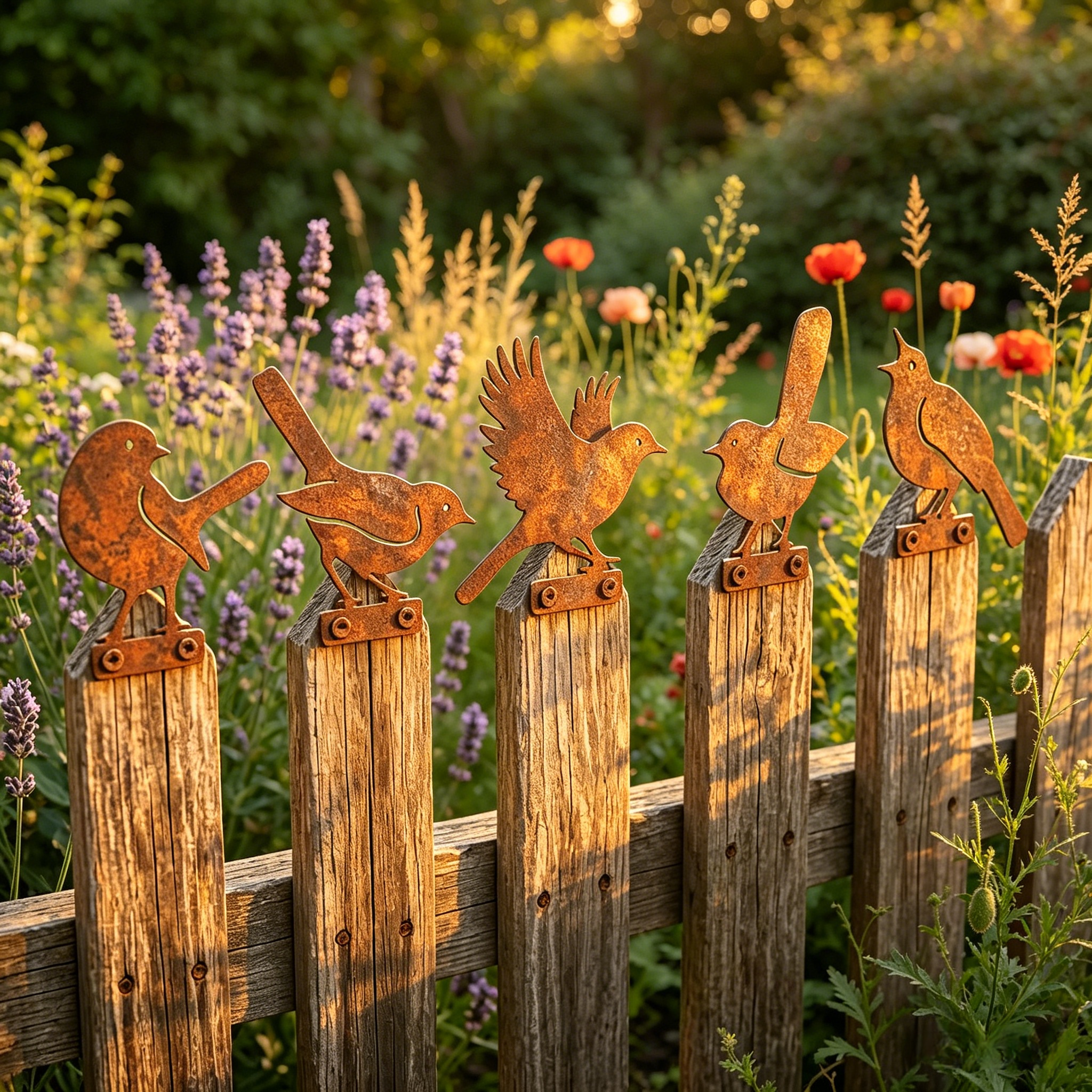 5-Piece Lifelike Rusty Metal Bird Silhouettes Garden Art