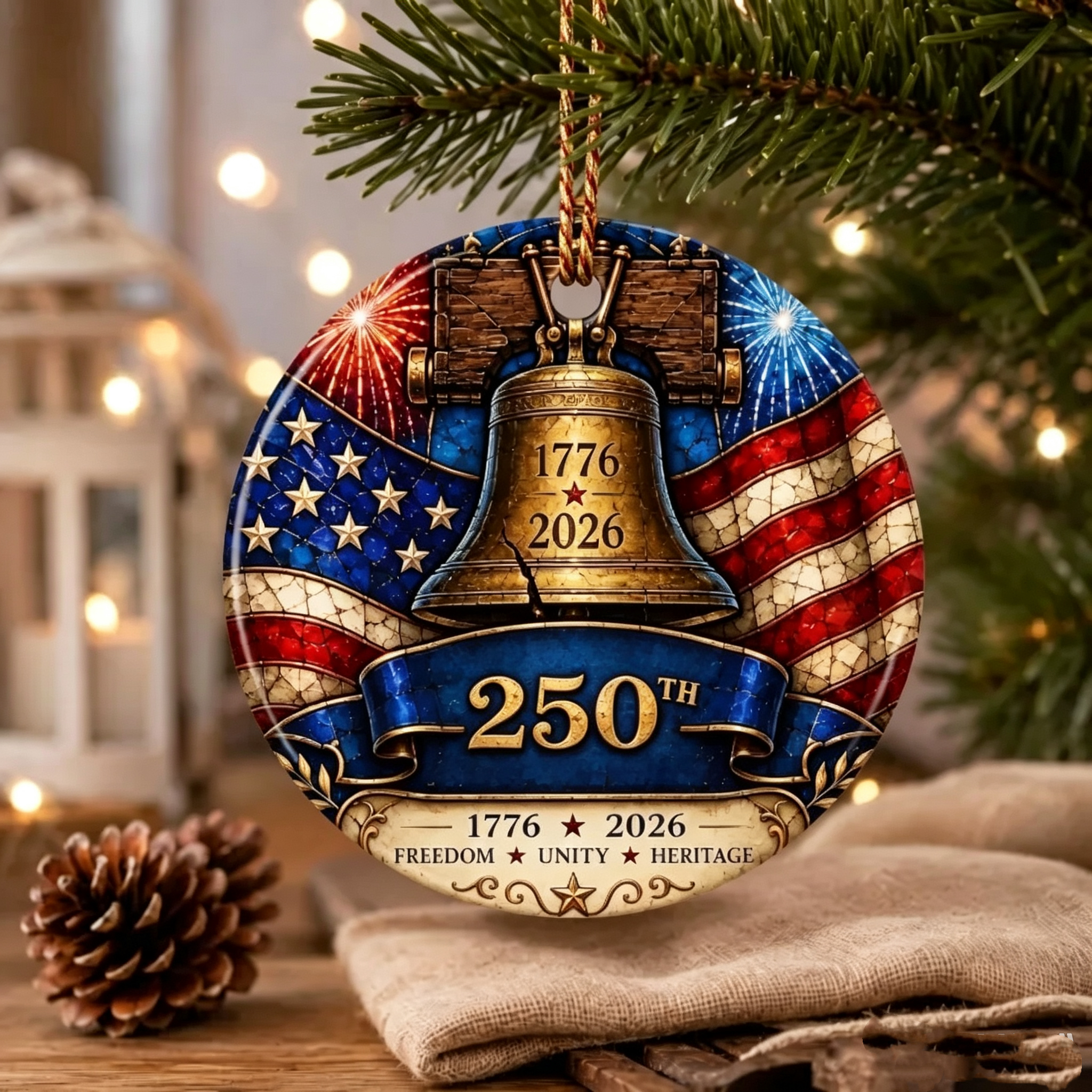 America 250th Anniversary Ornament, Patriotic Christmas Tree Decor