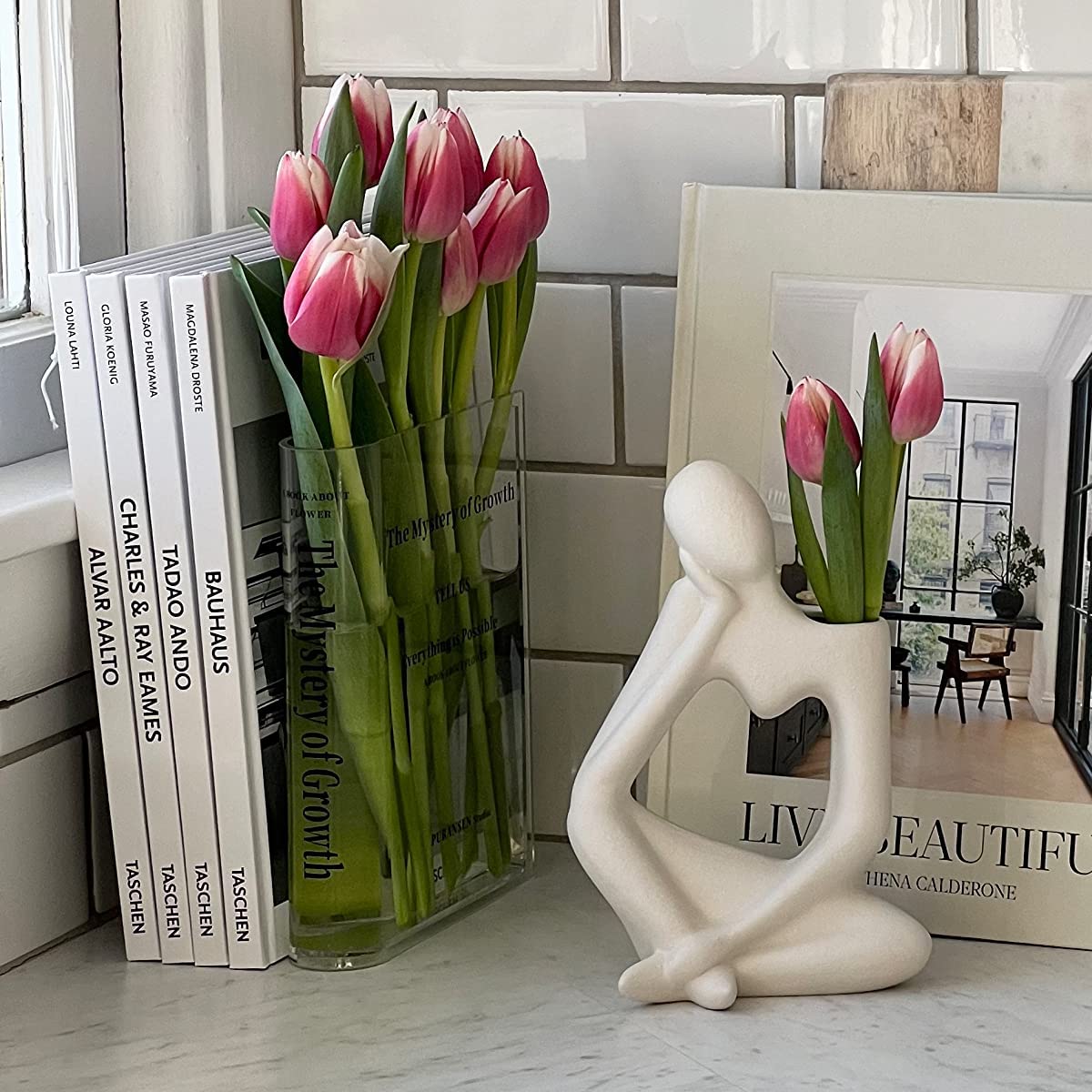 Modern Aesthetic Vase for Bookshelf&Home Decor (Clear)