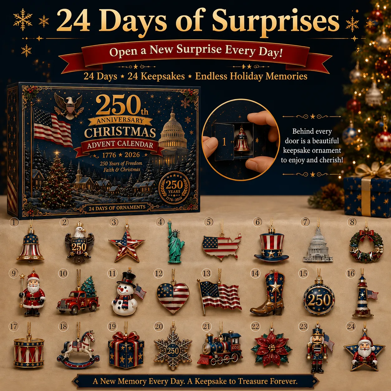 🗽🇺🇸 250th Anniversary Christmas Advent Calendar 🎁BUY 2 ✈ FREE SHIPPING