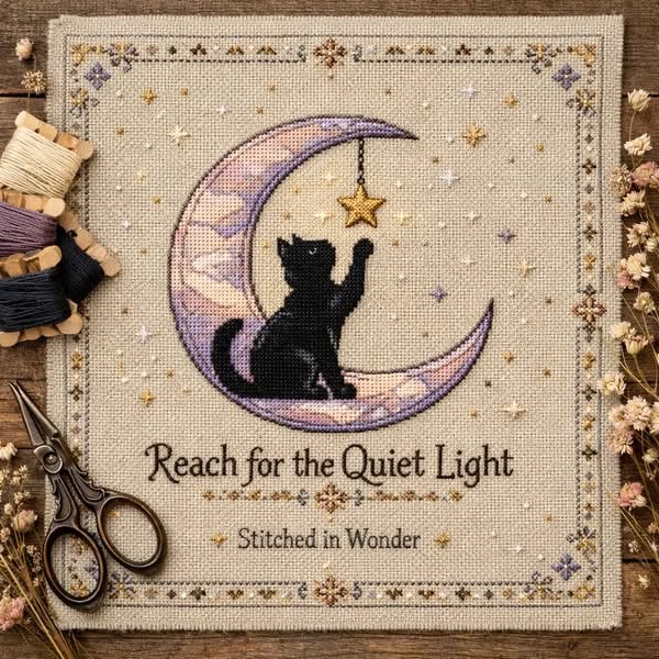 🔥LAST DAY 50% OFF - 🌙🐱Moonlit Cat Cross-Stitch Kit