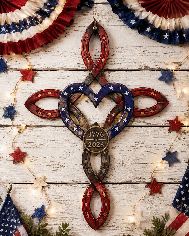 America 250th patriotic horseshoe cross Fourth of July wall decor