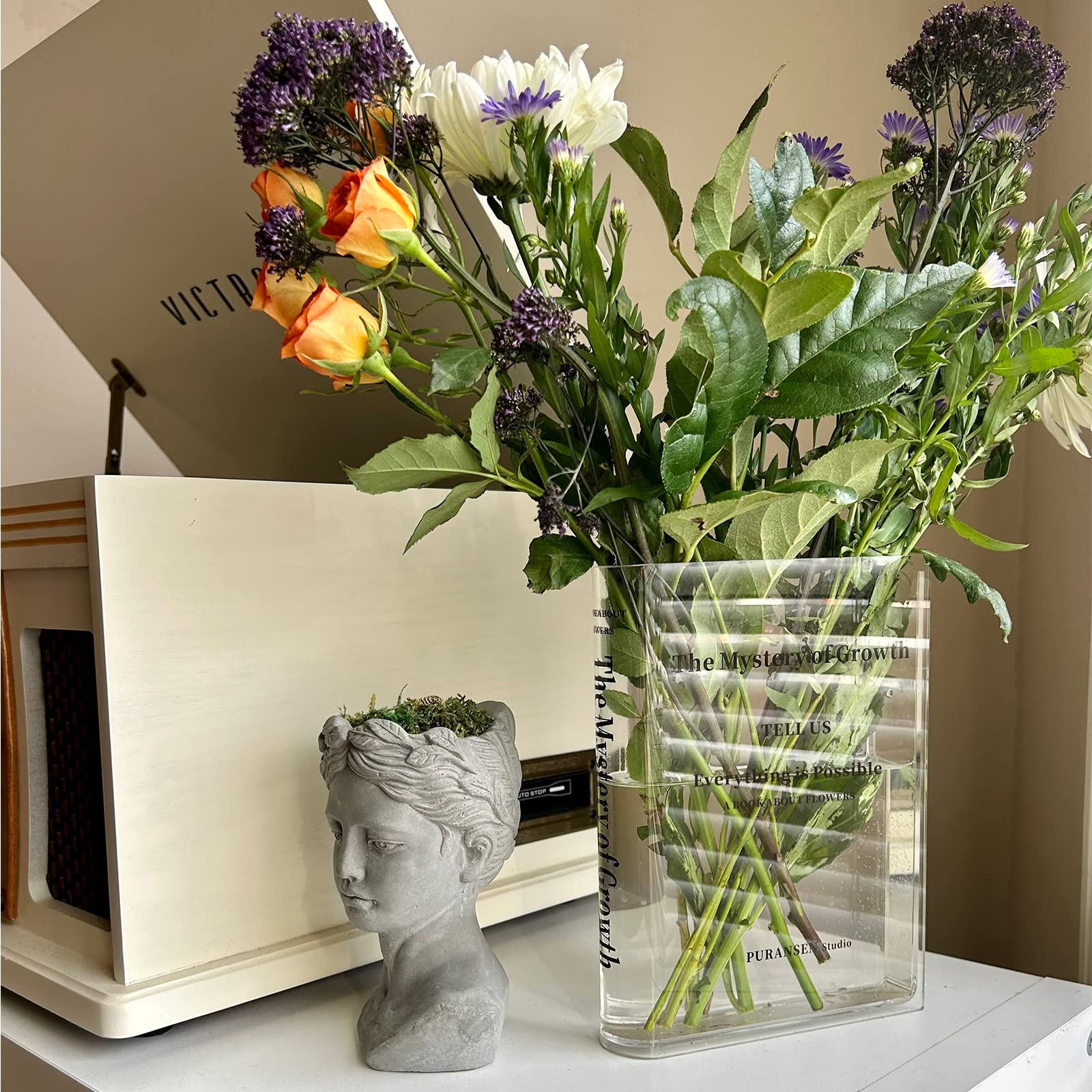 Modern Aesthetic Vase for Bookshelf&Home Decor (Clear)