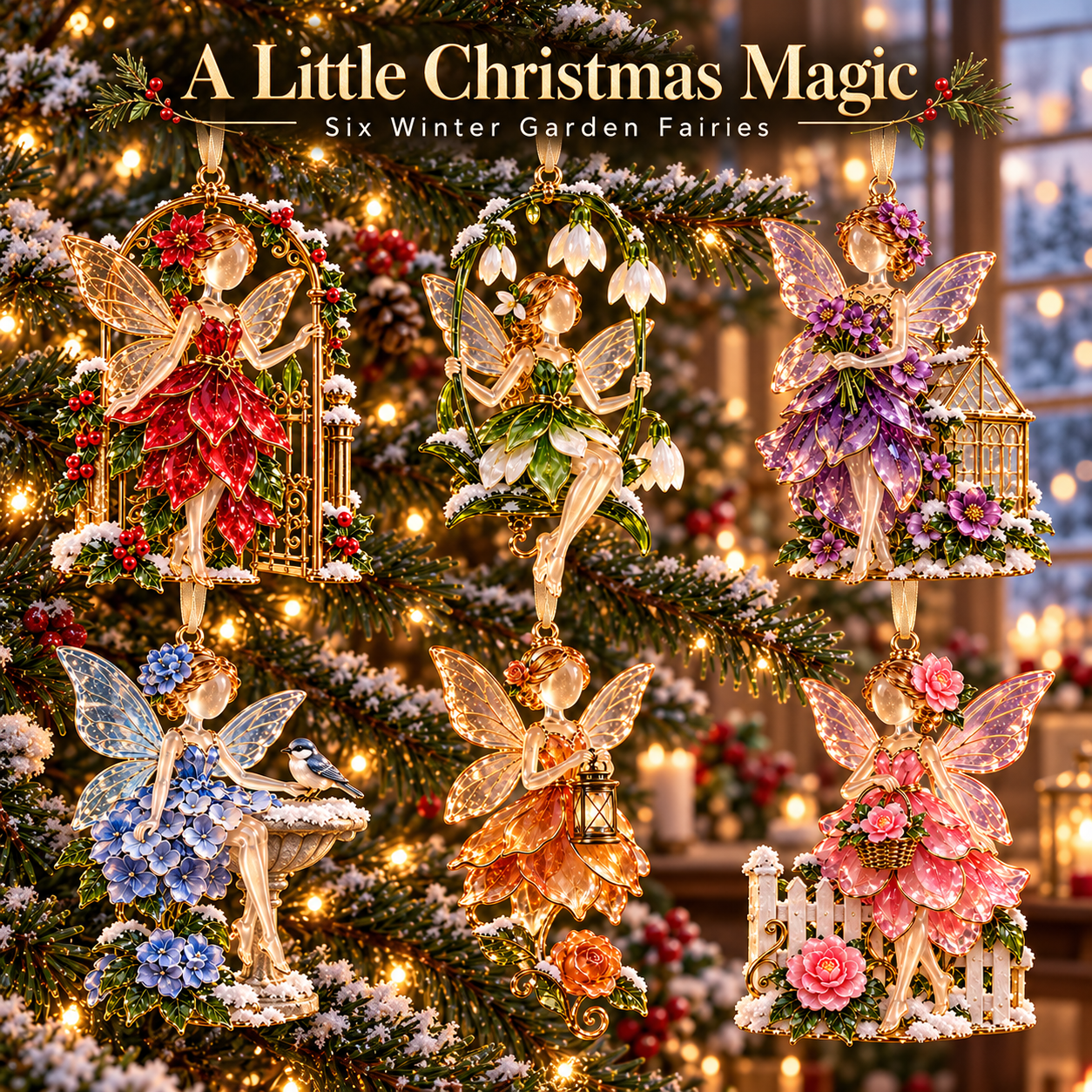 ⏳ Last Day 70% OFF  - Winter Garden Fairies – 6 Enchanting Christmas Ornament Designs