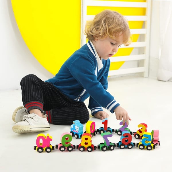 🔥HOT SALE - Numbers And Letters Magnetic Train Puzzle Wooden Toy Car💞