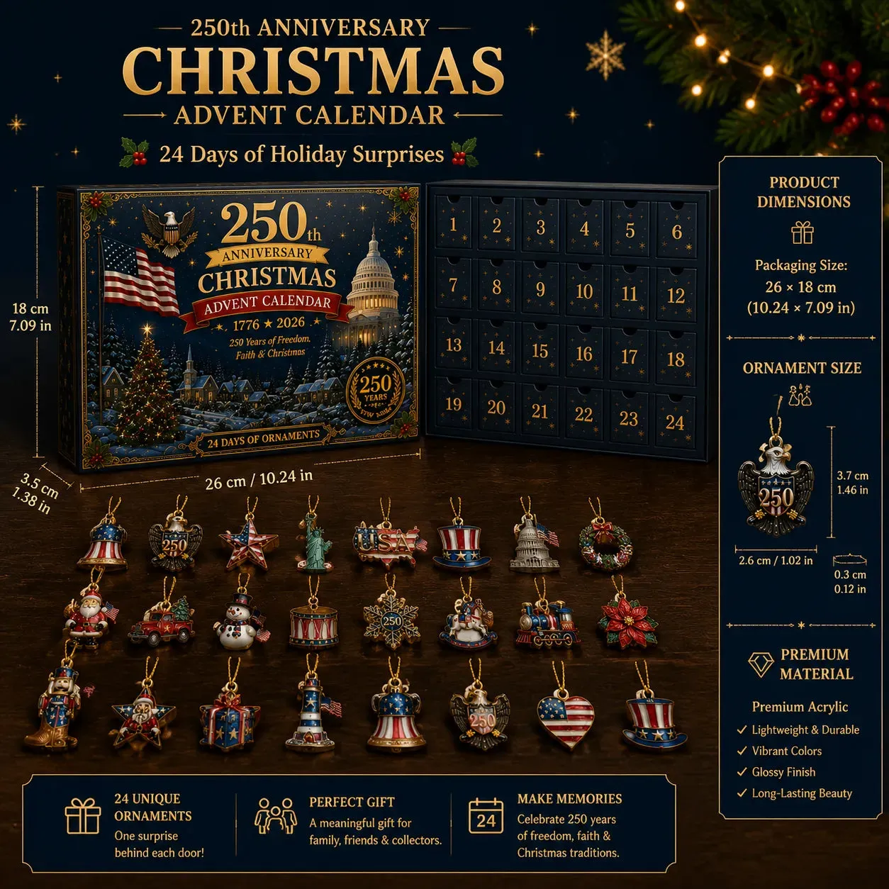 🗽🇺🇸 250th Anniversary Christmas Advent Calendar 🎁BUY 2 ✈ FREE SHIPPING
