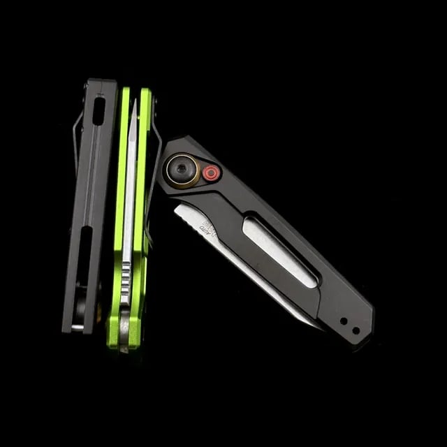 🔥LAST DAY 49% OFF🔥Men's Assisted Button Lock Knife,Aviation Aluminum Green Handle with Belt Clip, Portable for Camping Survival