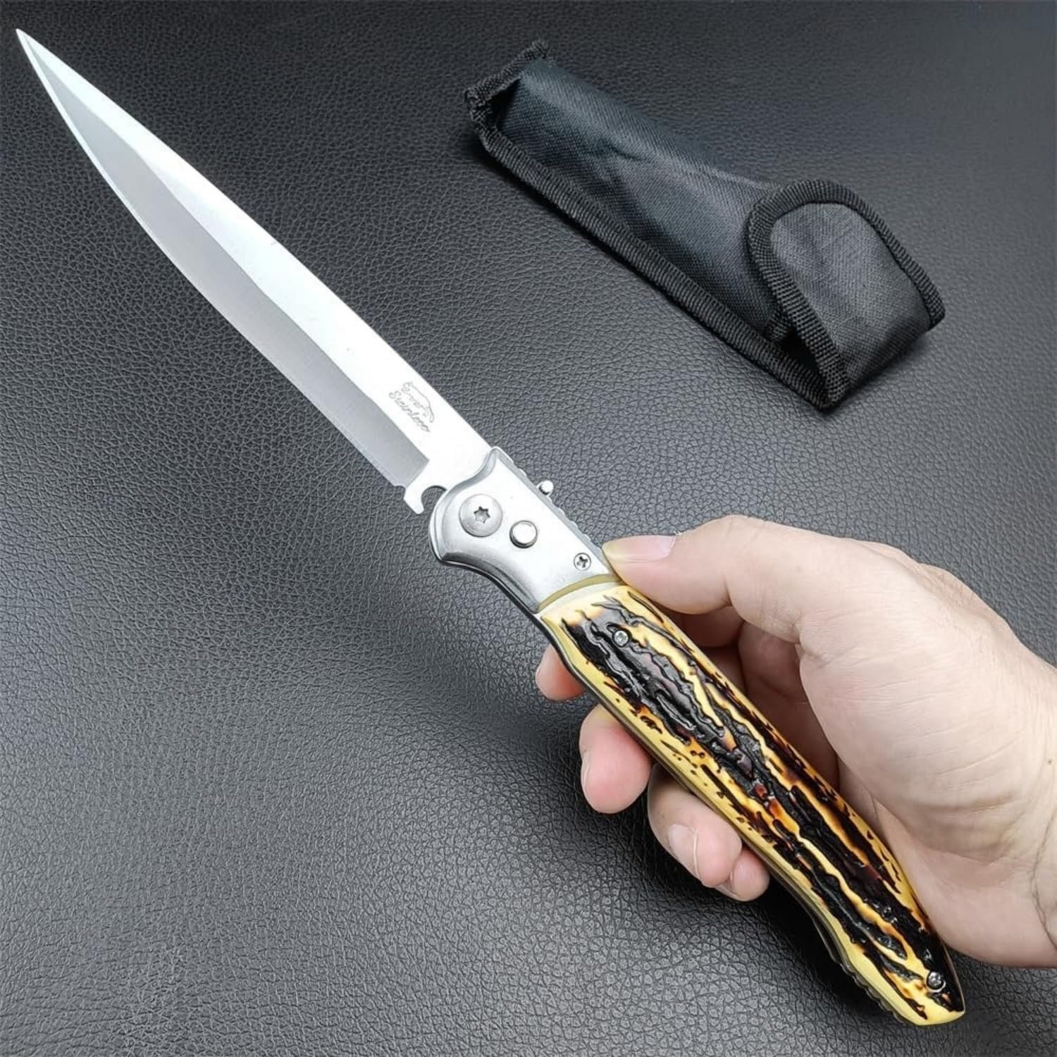 Large Pocket Folding Knife, EDC Knife,Stainless Steel Blade Resin Handle