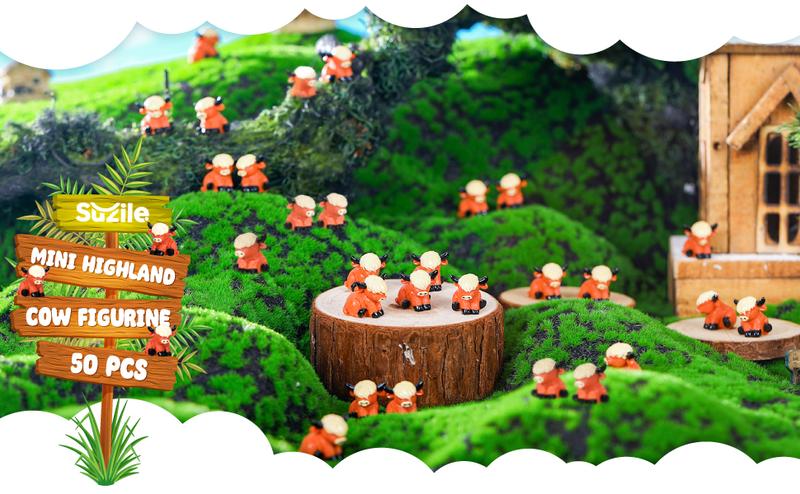 Easter Mini Highland Cow Figurines Cute Small Cow Miniature Resin Sculpture Ornament Highland Cow Statues Gift For Easter Party Birthday To Hide And Seek Game Props, Desktop Decorations For Car Office Home Garden