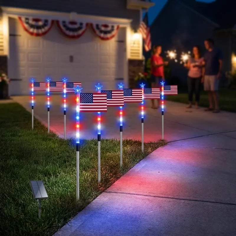🌟Last Day 49% OFF - 8 Solar American Flag Pathway Lights – Red, White & Blue Yard Glow for 250th Independence Celebration 🇺🇸✨