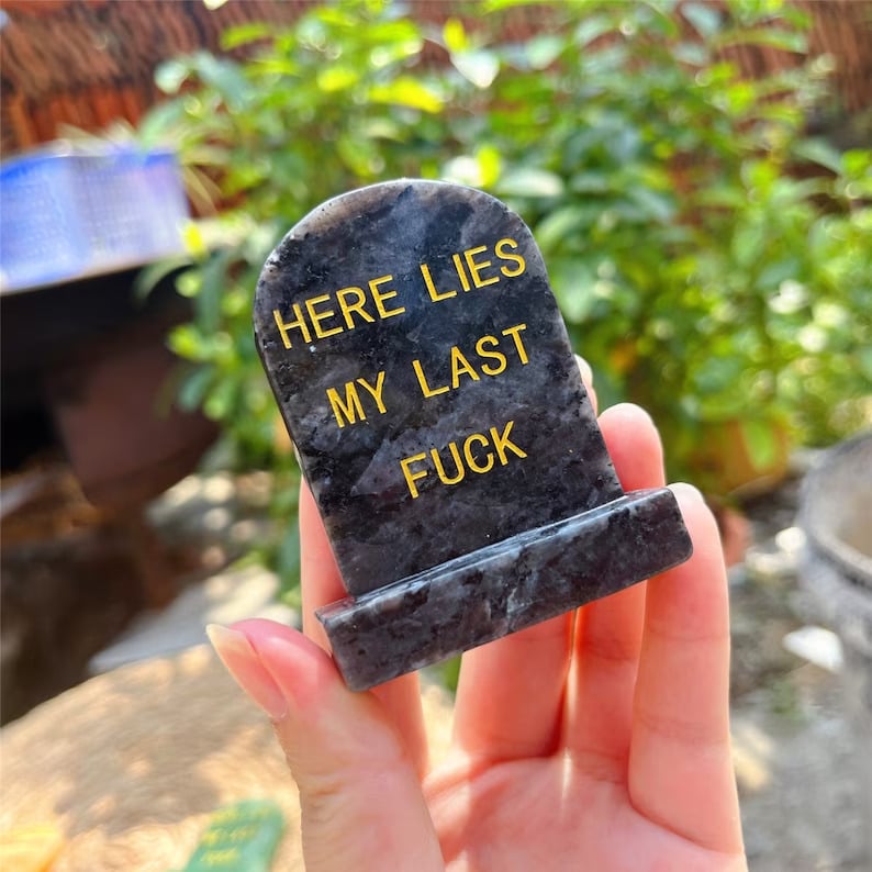 Here Lies My Last F**k-Natural crystal hand-carved tombstone