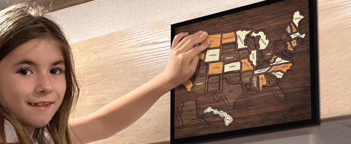 【Camdoor】Map Puzzle,  Wooden USA Travel Map Puzzle, Anniversary Gift,Geography puzzle for kids, or Couples and FamiliPerfect Fes Gift, Record Your Journeys, Memory Maker, Home Decor, Travel tracker wall art, Analogue Bag, Unique gifts for travelers