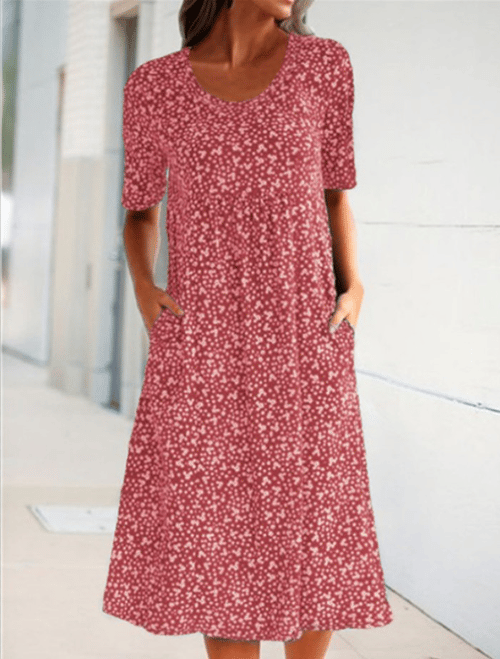 Casual Women Cotton Scoop Neck Floral Dress (8 Colors with Pockets)