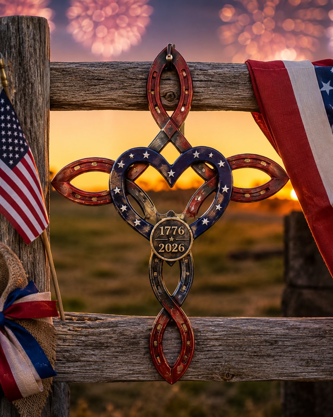 🇺🇸 America 250th Rustic Horseshoe Cross Decor