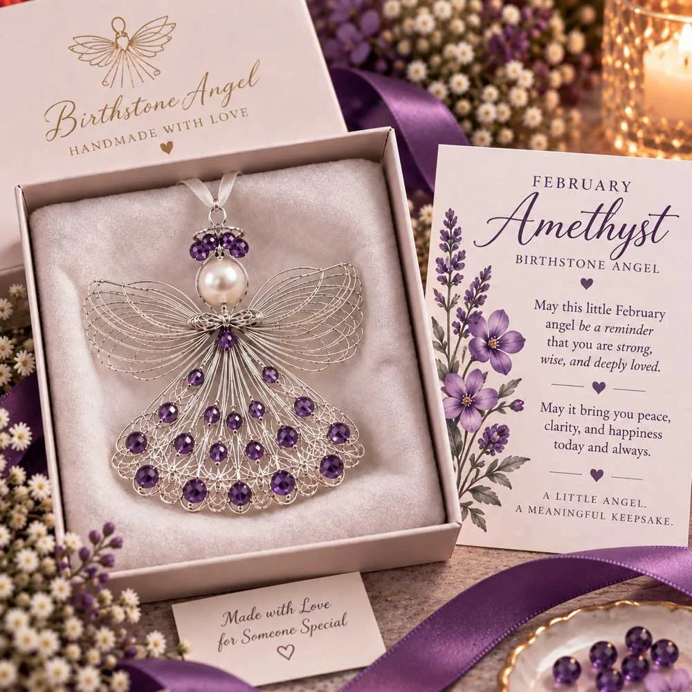 ⏳ Last Day 70% OFF – 👼Handmade Birthstone Angel Wire Ornament |12 Meaningful Birthstone Colors with Keepsake Card ✨