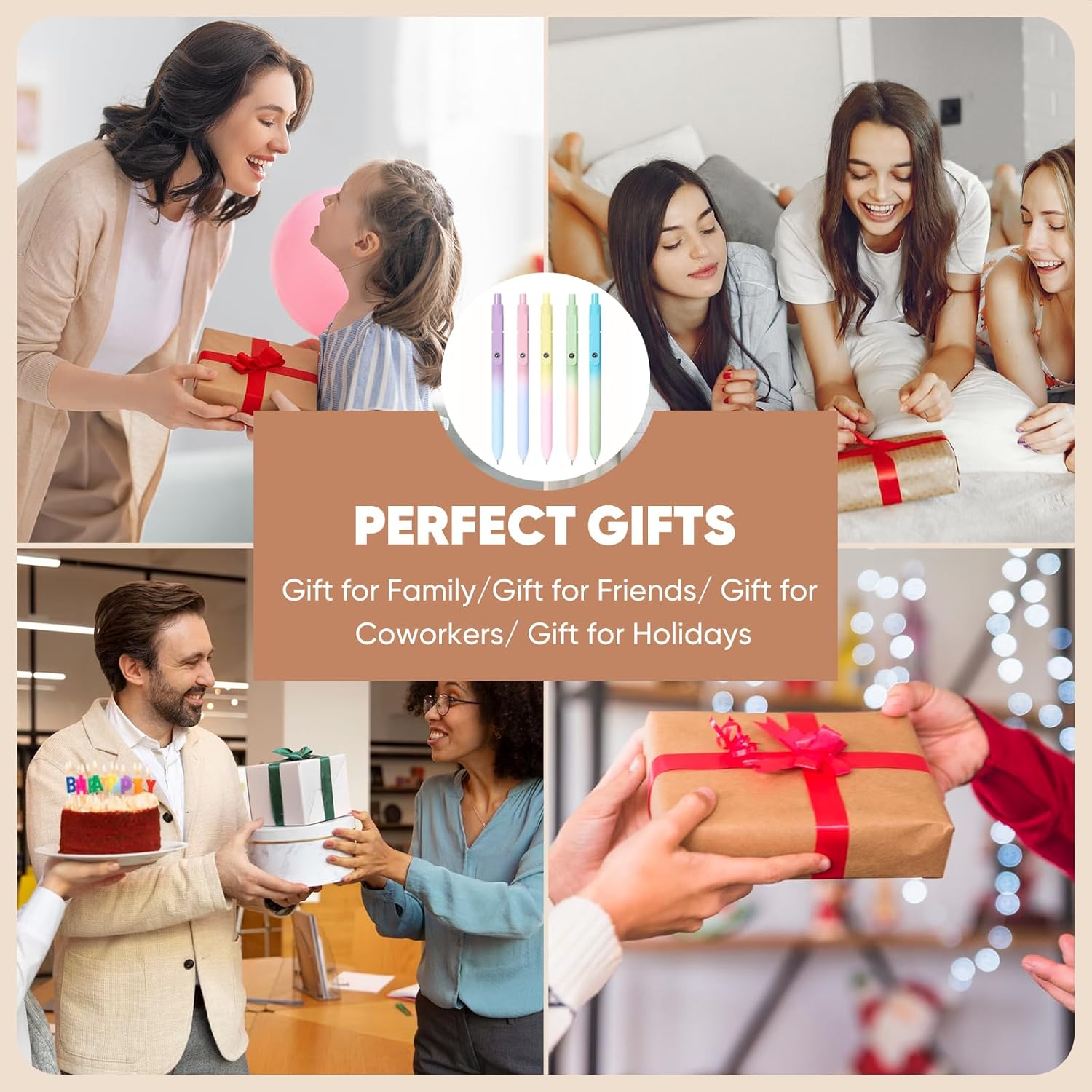 5 Pcs Gel Ink Pens, 0.7mm Medium Tip Black Ink Roller Ball Pens, Quick Drying Pens for Smooth Writing