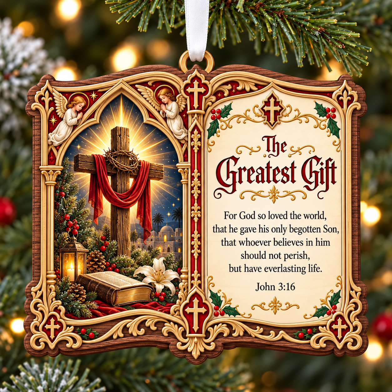 ⏳ Last Day 70% OFF – Christian Christmas Bible Verse Book Ornament – Nativity Scripture Keepsake