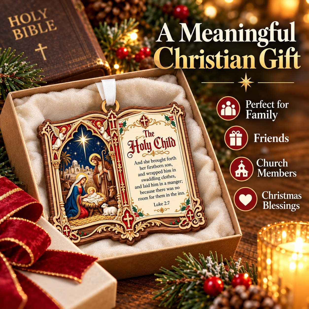 ⏳ Last Day 70% OFF – Christian Christmas Bible Verse Book Ornament – Nativity Scripture Keepsake