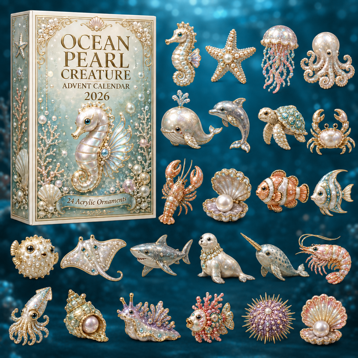 🦞 CHRISTMAS KICKOFF 50% OFF 🌊 - Ocean Pearl Treasures Advent Calendar 2026 - 24-Day Festive Countdown, Acrylic Charms Blind Box - Gift For Ocean Lovers