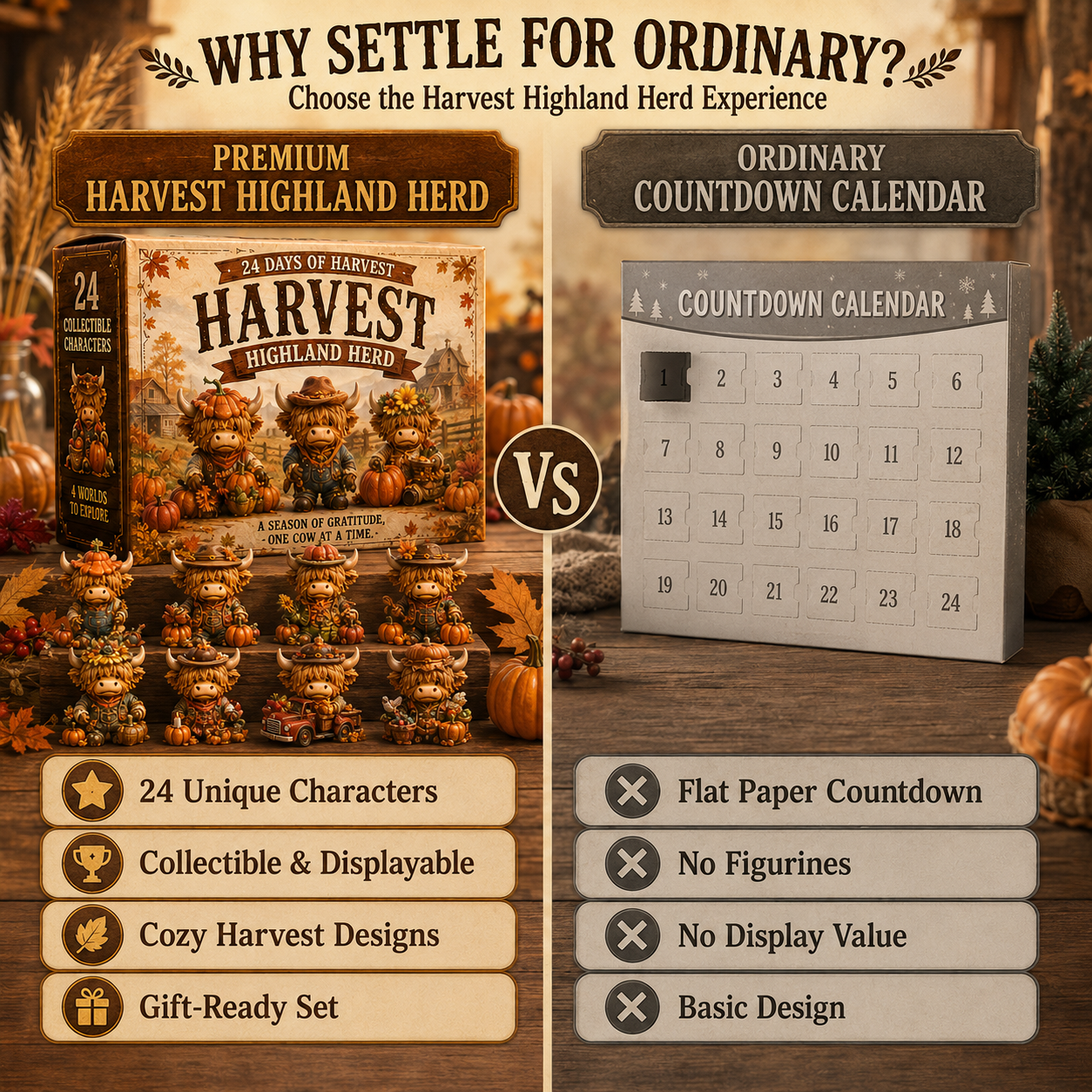 🍂 24-Day Highland Cow Harvest Countdown Calendar – 24 Collectible Fall Figurines  🐮🎃