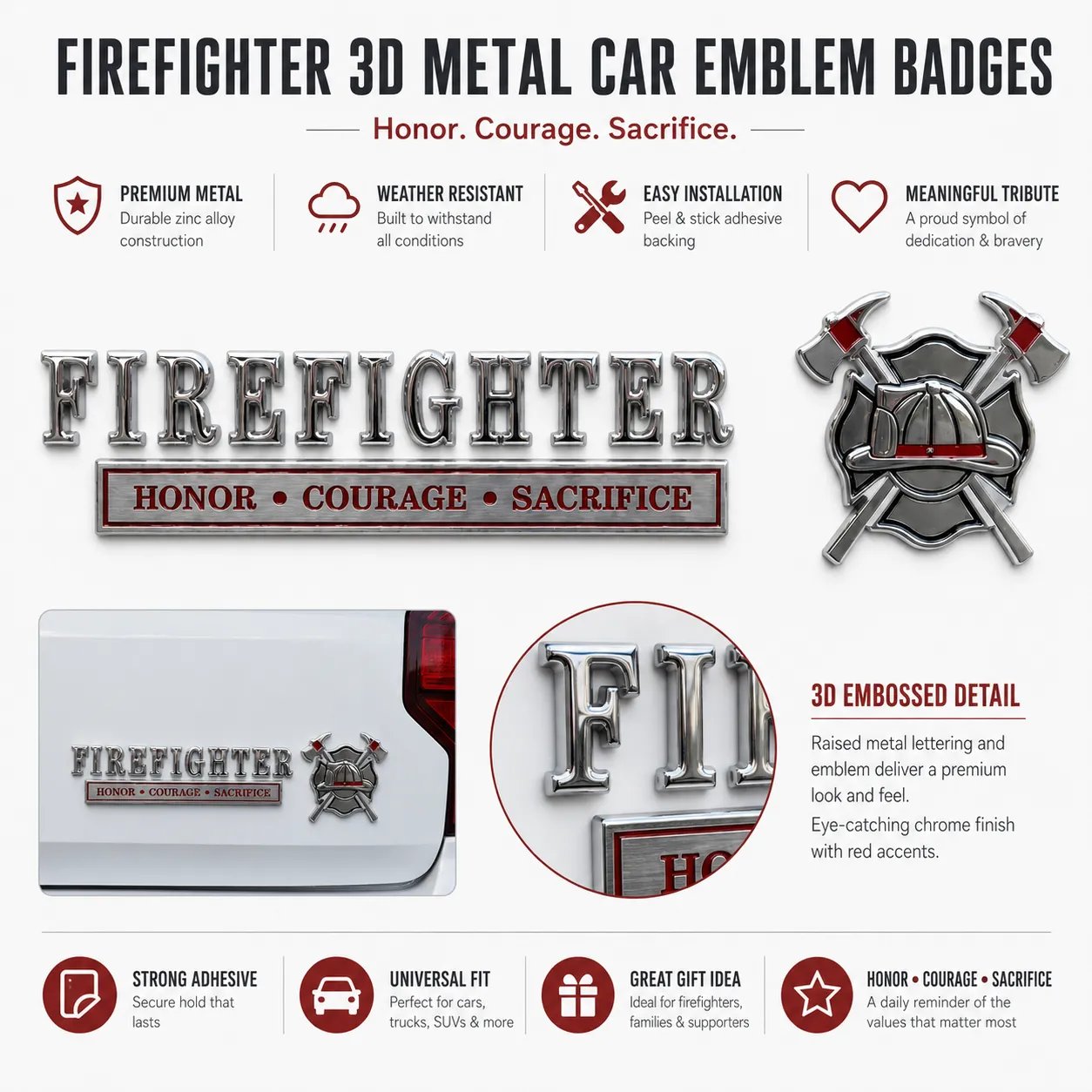 [Copy]🚒 Firefighter Honor Courage Sacrifice Car Emblem Metal Badge