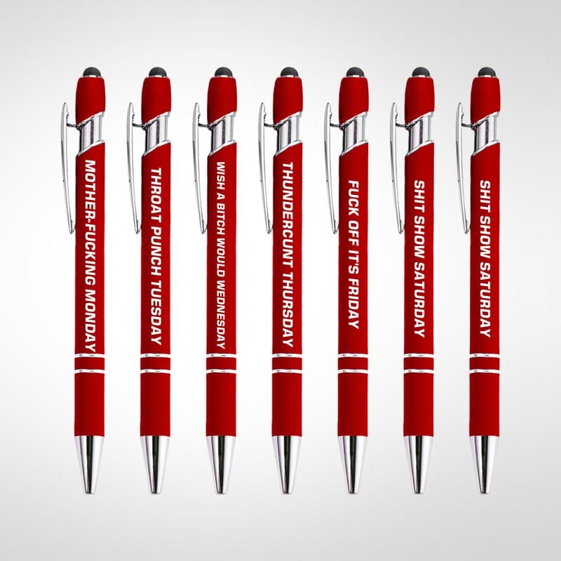 💝Funny Stress-Relief Daily Quotes Metal Ballpoint Pen Set (7 Pcs) | 🎁Office Christmas Gift Exchange