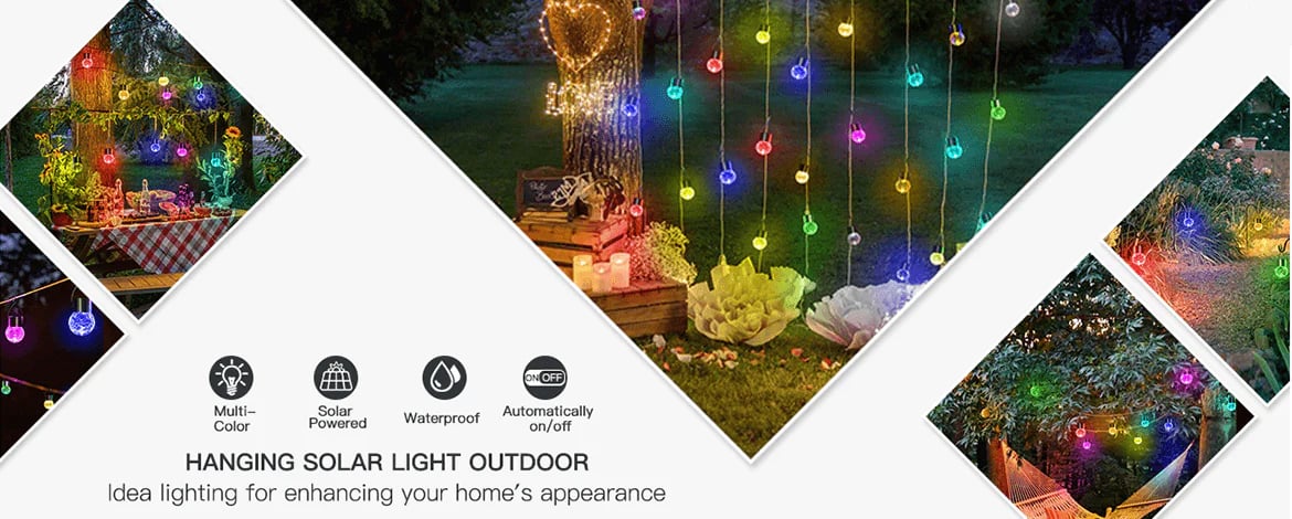 multicolor crackle glass hanging solar light