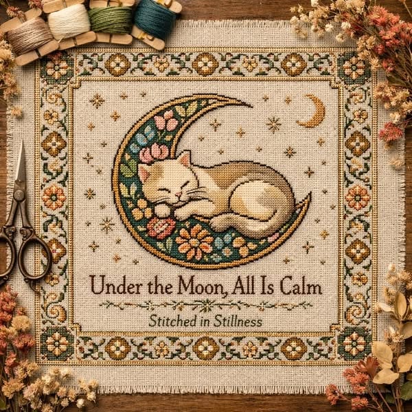 🔥LAST DAY 50% OFF - 🌙🐱Moonlit Cat Cross-Stitch Kit