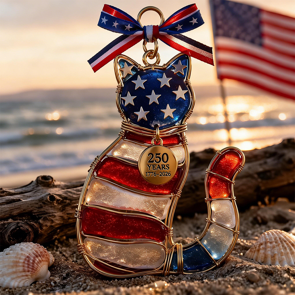 American 250th Anniversary Patriotic Cat Ornament