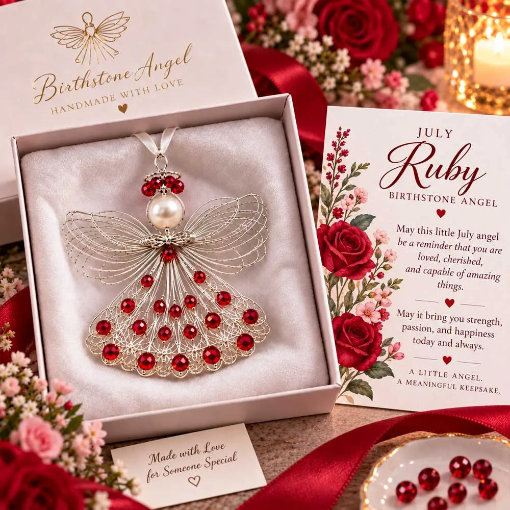 ⏳ Last Day 70% OFF – 👼Handmade Birthstone Angel Wire Ornament |12 Meaningful Birthstone Colors with Keepsake Card ✨