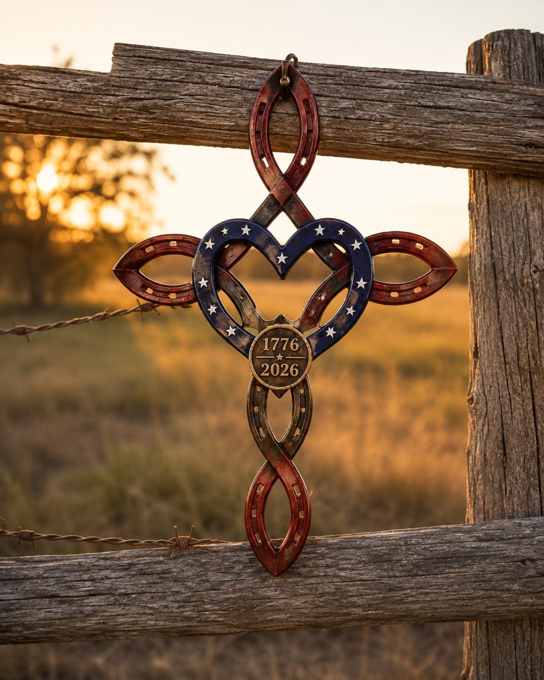 🇺🇸 America 250th Rustic Horseshoe Cross Decor
