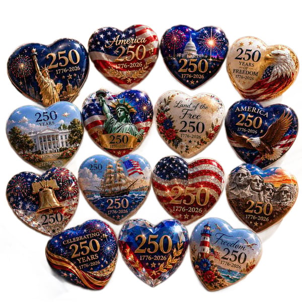 🇺🇸 America 250th Anniversary Commemorative Heart Ornament Collection | 15-Piece Patriotic Keepsake Set🎁