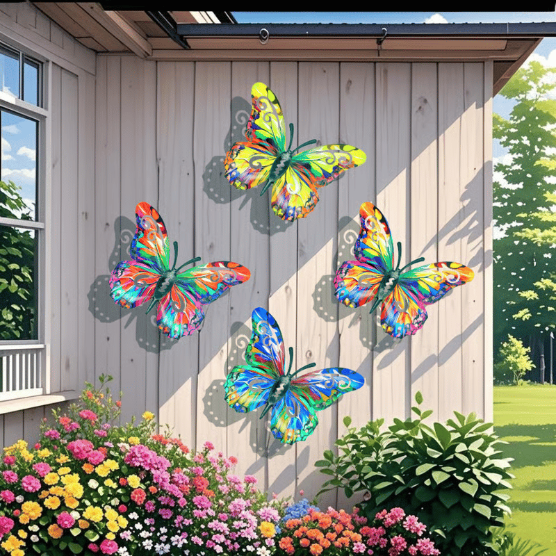 Brand New 2026✨🦋4Pcs Butterfly Metal Wall Decor,Outdoor Hanging Wall Art Sculptures Decoration