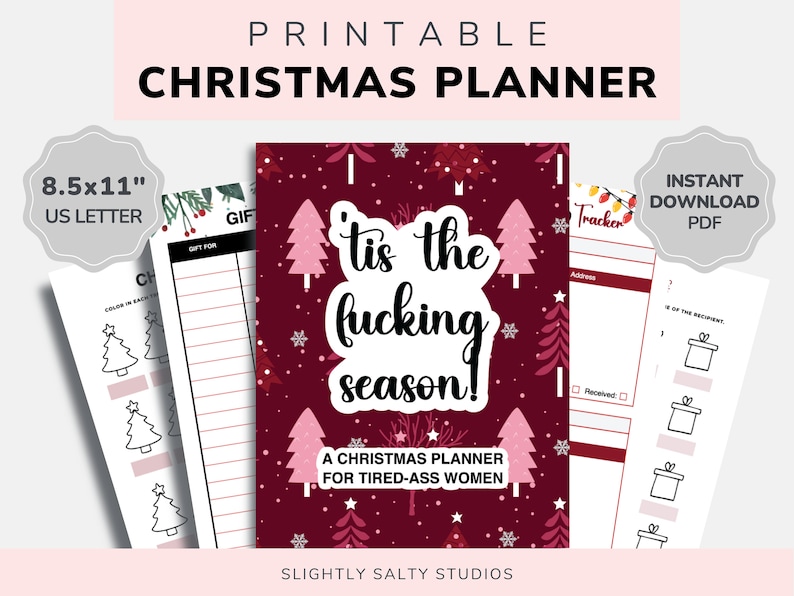 可打印的圣诞节计划表、圣诞节待办事项清单、有趣的圣诞节、发誓圣诞节、节日计划表、礼品预算、圣诞礼品清单、PDF 图像 1