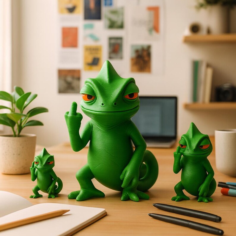 Chameleon Figurine Flipping the Middle Finger
