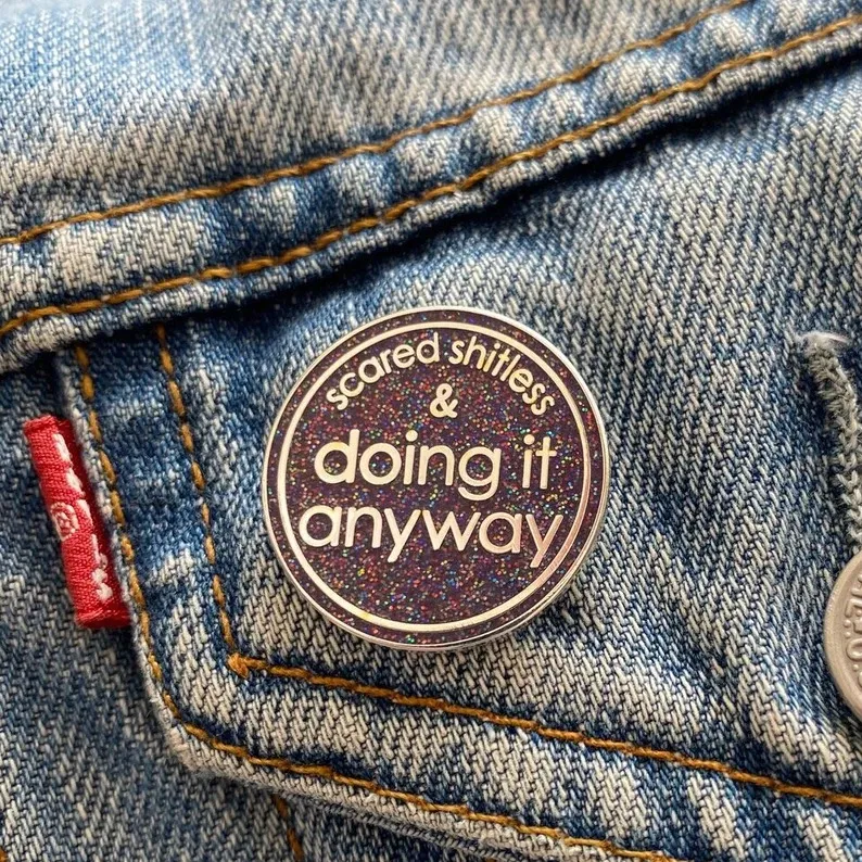 Chin Up Tits Out It's All Good Glittery Enamel Pin Badge