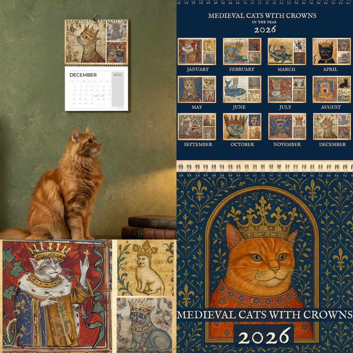 🐱Medieval Cats with Crowns Calendar 2026📅