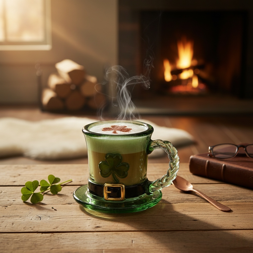 Lucky Shamrock Leprechaun Hat Glass Mug - 11oz Emerald Green Coffee Cup