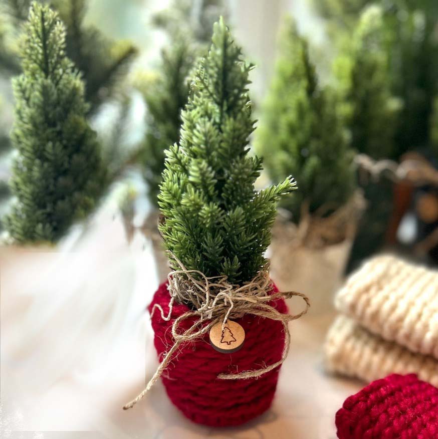 Mini Faux Christmas Tree Knitted Planter Christmas Ornaments