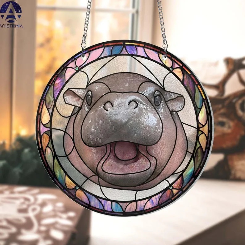 🦛Cute Hippo Moo Deng Window Hanging Christmas Ornament