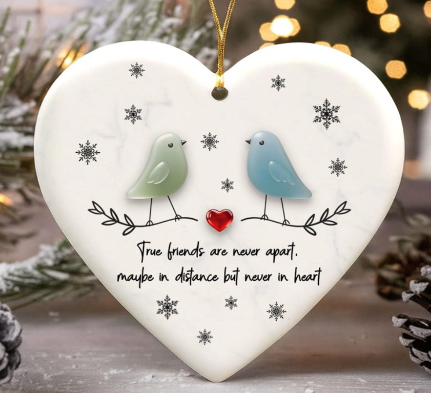 Sea Glass Bird Friendship Heart Ornament