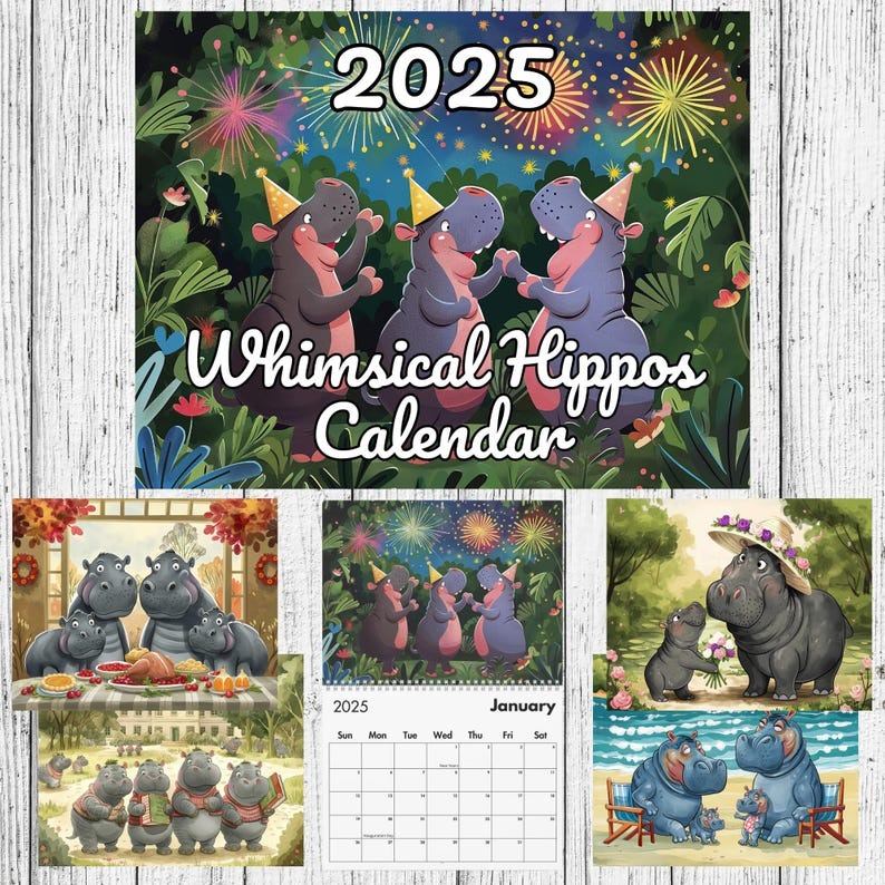 🦛Whimsical Hippos 2025 Calendar